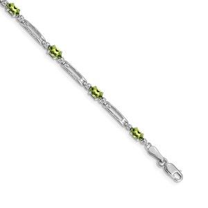 14k White Gold Diamond and Peridot August Birthstone Ladies Bracelet